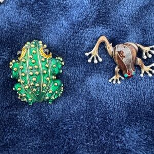 Green and Brown Frog Brooches